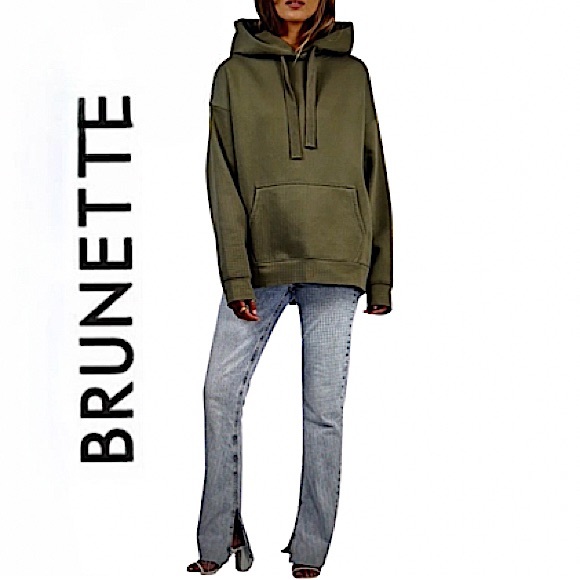 Brunette The Label Tops - 24)Brunette The Label. NWT.Hooded sweatshirt w/ front kangaroo pocket.Olive.M/L.